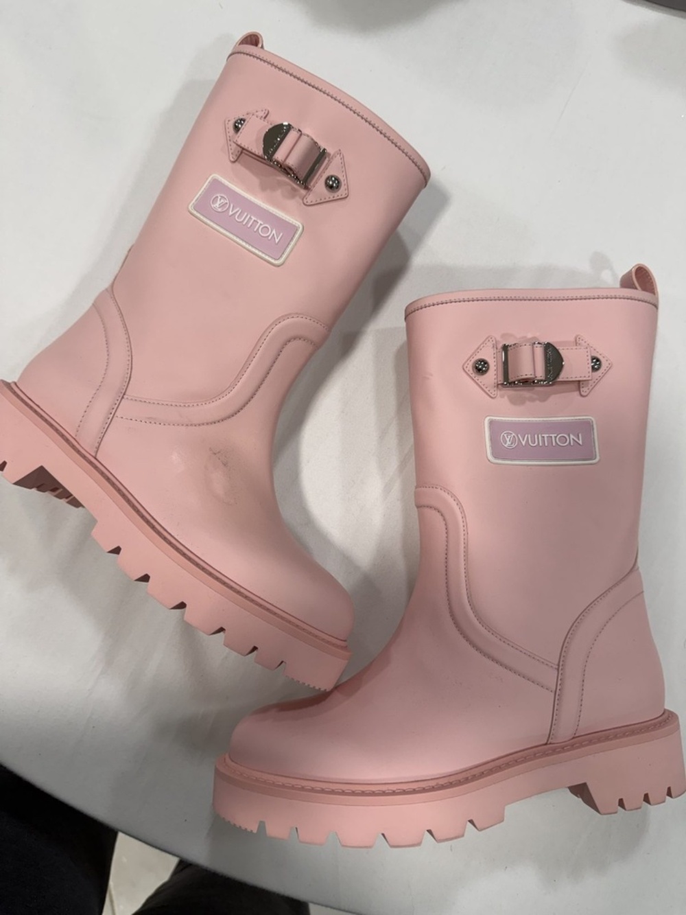Louis Vuitton Pink Leather Mid-Calf Buckle Boots w/ Vuitton Patch 37 Italy